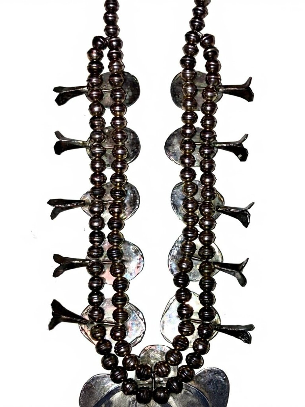 Vintage Navajo Naja Sterling Squash Blossom Necklace with Kingman Turquoise - Picture 4 of 6